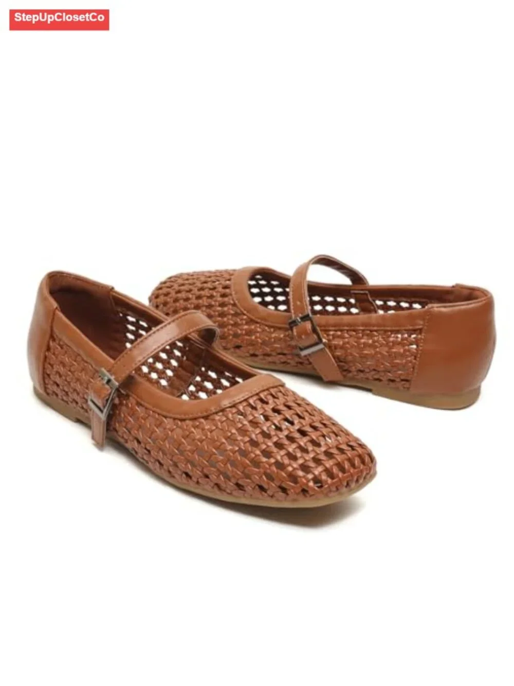 Woven Synthetic Leather Ballet Flats Women Comfortable Mesh Mary Jane Shoes